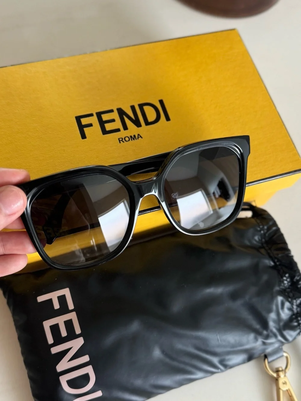 Fendi Black Square-Frame Sunglasses with Dark Lenses